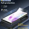 A phone case and screen protectors are displayed with text overlays. Produktbild-Vorschau