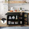 A kitchen island cart is shown in a kitchen setting, with text highlighting its features. Náhled obrázku produktu