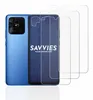 A blue smartphone and several transparent screen protectors are displayed against a white background. Produktbild-Vorschau
