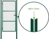 A green metal gate with a close-up detail of a metal pole with dimensions indicated. Produktbild-Vorschau