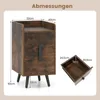 A product image showing a nightstand with dimensions indicated by text and lines, and a separate image of an open drawer with its dimensions. Podgląd zdjęcia produktu