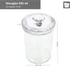 A clear product shot of a glass jar with a lid, featuring dimensions and capacity information. Podgląd zdjęcia produktu