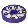 A close-up studio shot of a round, purple and white vacuum cleaner HEPA filter with black lettering. Produktbild-Vorschau