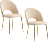 Two beige upholstered dining chairs with gold metal legs are shown against a white background. Podgląd zdjęcia produktu
