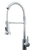 A chrome kitchen faucet with a pull-down sprayer and a coiled hose, isolated on a white background. Produktbild-Vorschau