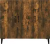 A front view of a wooden sideboard with three doors and black handles, resting on black legs. Anteprima dell’immagine prodotto