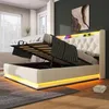 A modern bedroom with a white upholstered bed frame featuring LED lighting. Náhľad obrázku produktu