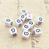 Perles pour lettres, 30 pièces, 6x6 mm, blanc avec noir, Voir les images du produit 1