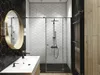 A modern bathroom with a sink, mirror, and shower. Náhľad obrázku produktu