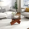 Couchtisch aus gehärtetem Glas & Massivholz, Ø80cm Produktbild-Vorschau 13