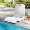 A white pool chair sits on the edge of a swimming pool next to a straw hat and sunglasses. Podgląd zdjęcia produktu