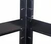 A close-up view of the corner joint of a black metal shelving unit, showing how the horizontal shelf supports connect to the vertical uprights. Náhled obrázku produktu