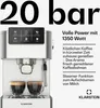 A Klarstein espresso machine with two cups of coffee is shown, with text and branding. Produktbild-Vorschau