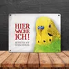 Metallschild mit Wellensittich Motiv und Spruch: Betreten Produktbild-Vorschau 4