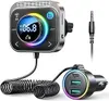 A car Bluetooth FM transmitter and charger with USB ports and an AUX cable. Produktbild-Vorschau
