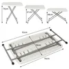 A collage of images showing different sizes of folding tables and a folded table with dimensions. Produktbild-Vorschau