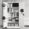 A white metal filing cabinet with its doors open, displaying various files, boxes, and folders on its shelves. Podgląd zdjęcia produktu