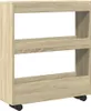 A narrow, three-tier storage cart with wheels, made of wood-look material. Náhľad obrázku produktu