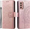 A product shot of a rose gold flip phone case with a mandala design. Produktbild-Vorschau