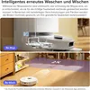 Collage showing a robot vacuum cleaner's mopping system and a robot vacuum cleaning a floor. Produktbild-Vorschau