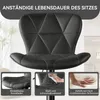 A black bar stool with diamond-patterned upholstery is shown from the front. Insets highlight the material, ease of cleaning, and cushioning. Produktbild-Vorschau