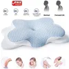 A pillow with marketing graphics and text. Produktbild-Vorschau