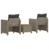 3-tlg. Bistro-Set mit Kissen Grau Poly Rattan Akazienholz Produktbild-Vorschau 5