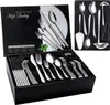 A boxed set of stainless steel cutlery, with a separate display of some of the pieces. Náhled obrázku produktu