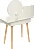A white vanity table with wooden legs and a round mirror. Produktbild-Vorschau