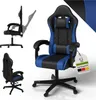 A collage of images showing a gaming chair from different angles and a close-up of the chair. Produktbild-Vorschau