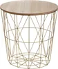 A round side table with a wooden top and a gold wireframe base. Podgląd zdjęcia produktu