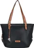 A black tote bag with brown leather accents and straps, shown from the front against a white background. Náhled obrázku produktu