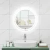 A round LED bathroom mirror is mounted above a sink. Produktbild-Vorschau