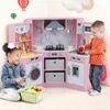 Two children are playing with a pink wooden toy kitchen set. Anteprima dell’immagine prodotto