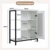 COSTWAY Sideboard Holz, Küchenschrank mit Tür, Ablagen & Produktbild-Vorschau 3