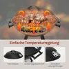 A charcoal grill with steaks cooking on the grate, with diagrams showing heat circulation. Below are close-ups of the grill's lid, handle, and vents. Produktbild-Vorschau