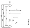 A technical drawing with dimensions of a door handle set. Produktbild-Vorschau