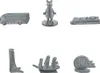 A collection of silver-colored game tokens arranged on a white background. Produktbild-Vorschau