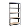 A black metal shelving unit with wooden shelves against a white background. Produktbild-Vorschau