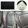 A collage showing a black leather repair patch, a close-up of the adhesive backing, and before-and-after images of a car seat repair. Produktbild-Vorschau