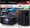 A Yaber projector and a subwoofer are displayed in front of a background showing various streaming service logos and movie posters. Anteprima dell’immagine prodotto