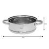 A stainless steel steamer insert with handles, shown against a white background with measurement indicators. Voir les images du produit