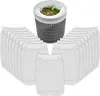 A set of white mesh skimmer socks and a skimmer basket filled with debris. Produktbild-Vorschau