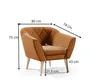 A brown armchair with dimensions indicated by lines and text. Voir les images du produit
