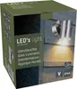 The image shows the packaging of an outdoor LED wall light. The packaging displays the product name, specifications, and an image of the light fixture mounted on a wall. Produktbild-Vorschau