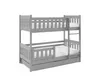 A gray wooden bunk bed with a pull-out drawer is shown against a white background. Produktbild-Vorschau