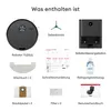 An infographic showing the contents of a robot vacuum cleaner package. Produktbild-Vorschau