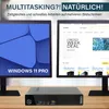 Two computer monitors and a mini PC are set up on a desk, suggesting a multitasking setup. Produktbild-Vorschau
