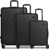 Three black suitcases of different sizes are arranged in a row. Produktbild-Vorschau