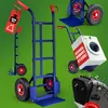 A collage of images showing different aspects and uses of a blue hand truck. Anteprima dell’immagine prodotto